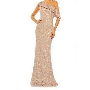 Mac Duggal Mocha One-Shoulder Sequin Trumpet Dress Size 10